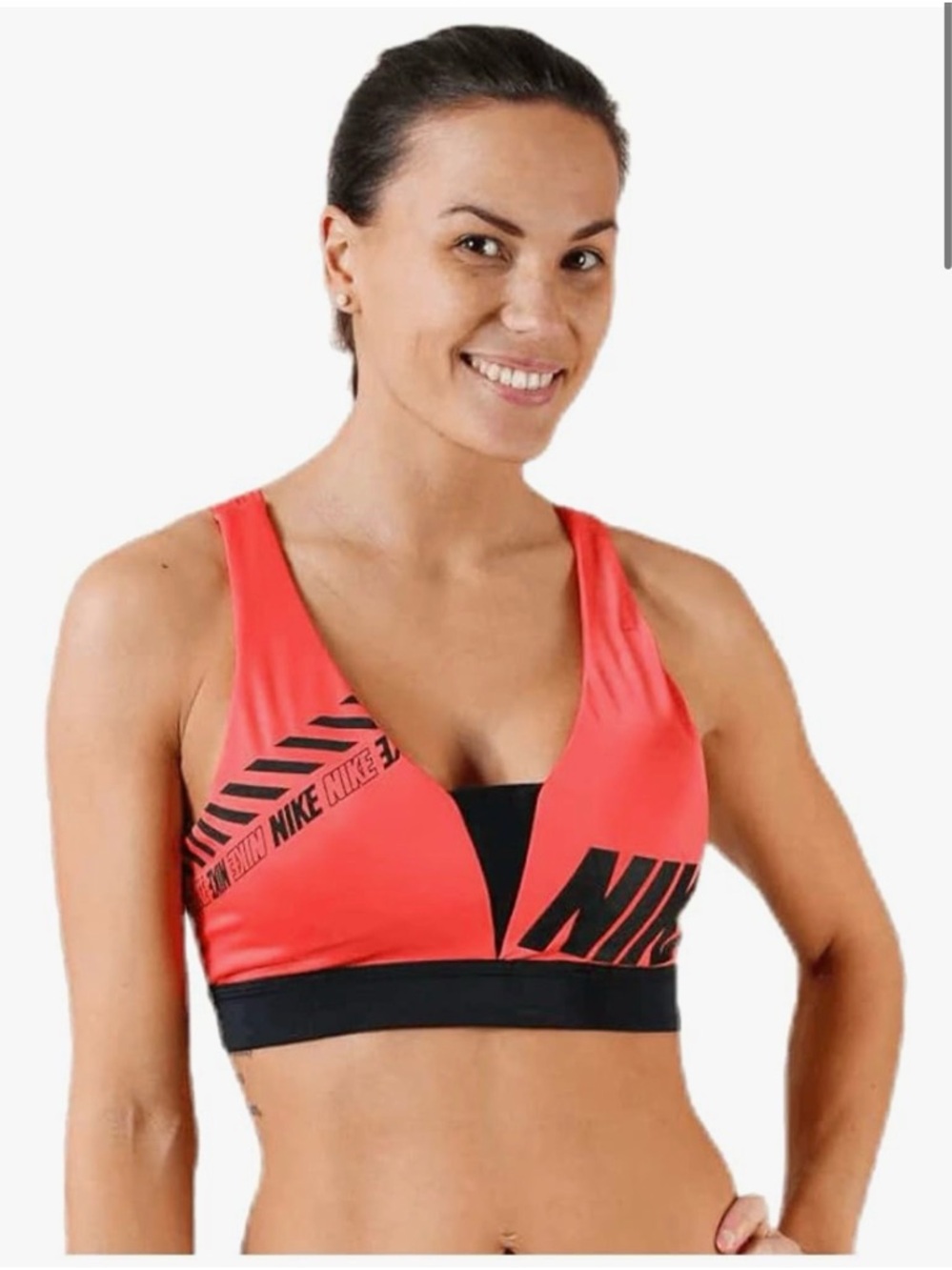 Nike Coral and Black V-Neck Sports Bra